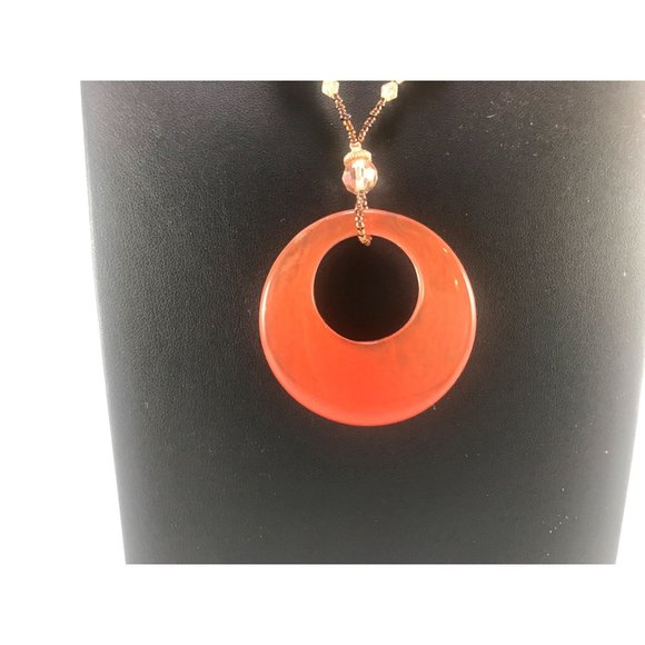 Seed Bead, Crystal & Faux Cherry Quartz Necklace w/ Rose Gold Tone Chain & Findi - Picture 2 of 4